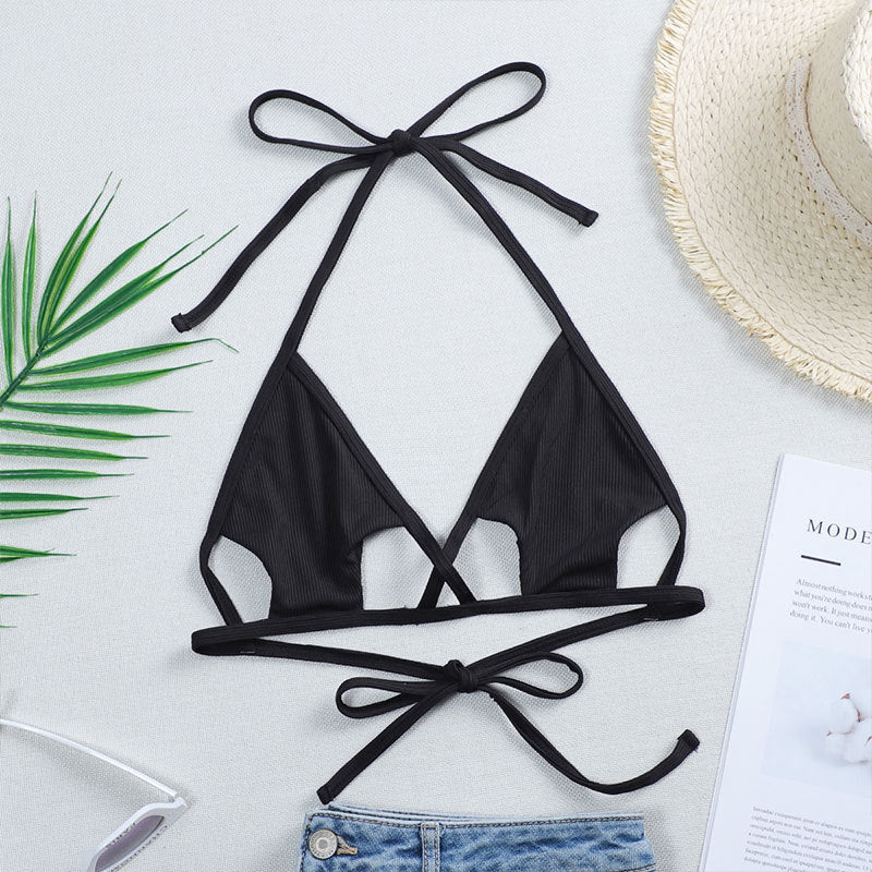 Lace up Halterneck Women Bikini Top Sexy Solid Color Hollow Out Cutout Beach Swimsuit Bella Mia